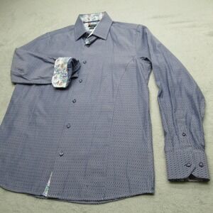Rosso Milano Italy Dress Shirt Mens Medium Blue Flip Cuff Modern Fit Button Up